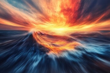 Obraz premium Sunset over ocean waves creates a stunning display of colors and movement