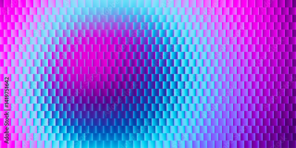 Poster shimmering bricks of glass create a stunning neon illusion. cyan melts into magenta and deep violet 