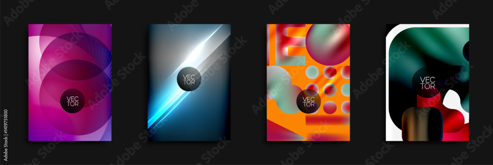 Aufkleber Abstract vibrant backgrounds. Modern designs feature geometric shapes, gradients, smooth transitions, dynamic compositions.