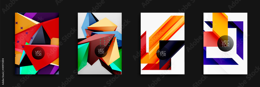 Aufkleber abstract geometric designs. bright colors, sharp angles, modern style. vector illustrations for back