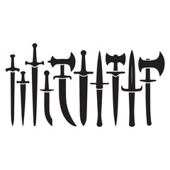 weapon Vector Black silhouettes side view set. with white background