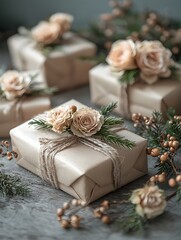 Festive Floral Arrangement with Gift Box