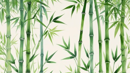 Obraz premium Lush Green Bamboo Forest Watercolor Painting Asian Botanical Illustration Nature Background
