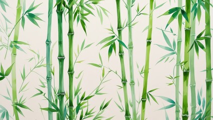 Obraz premium Lush Watercolor Bamboo Forest Tranquil Green Nature Background Illustration