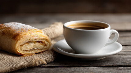 Cozy Coffee and Strudel on a Rustic Wooden Table