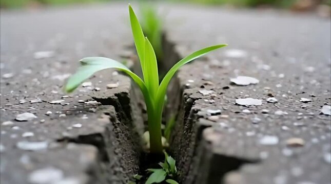 Time-lapse of grass seed growing through cracked concrete