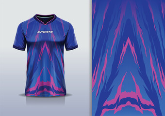 T-shirt mockup abstract texture grunge texture sport jersey design for football, soccer, racing, esports, running, blue pink color