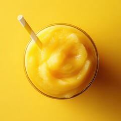 Bright Yellow Slushie With a Straw Captured From Above