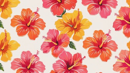 Vibrant Hibiscus Flower Pattern Tropical Floral Design Summer Blossoms Beachy Background