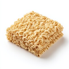 Block of instant noodles close up on white background