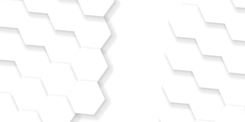 Minimal white hexagonal hexagon modern technology creative emboss light honeycomb polygonal web. abstract geometric science and mosaic tile with template texture background.	