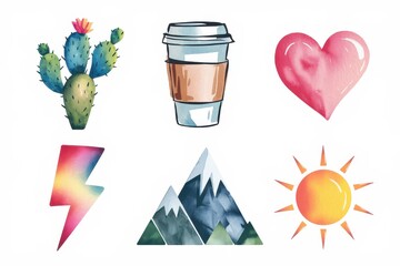Collection of whimsical, hand-drawn nature and lifestyle icons.