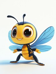 Adorable Cartoon Bee Posing Cheerfully on White Background, 3D Rendered Animation