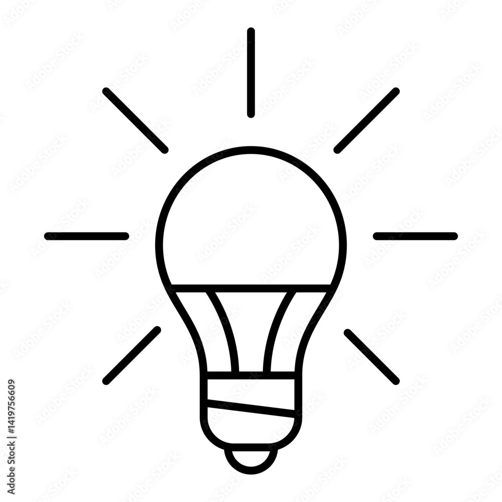 Poster lightbulb thin line icon, idea light concept. vector graphics. lamp bulb sign on white background, l