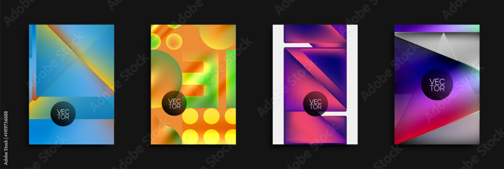 Aufkleber Abstract colorful backgrounds. Geometric shapes overlap, creating vibrant visual effects. Modern designs suitable for posters or covers.