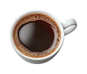 Pouring fresh coffee into white mug kitchen beverage warm top view isolated on transparent background