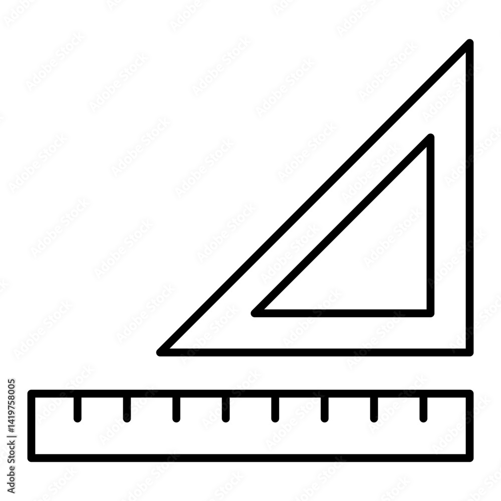 Poster triangle ruler thin line icon, geometry tool concept. vector graphics. measure tool sign on white ba