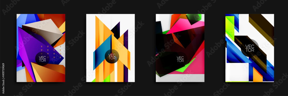 Aufkleber abstract geometric designs. bright colors, overlapping shapes, dynamic compositions. vector illustra