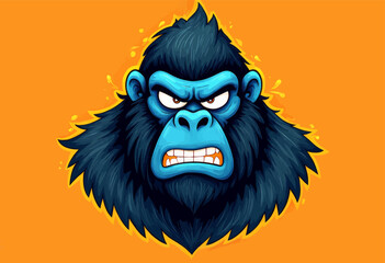 Naklejka premium Angry Blue Cartoon Gorilla on Orange Background