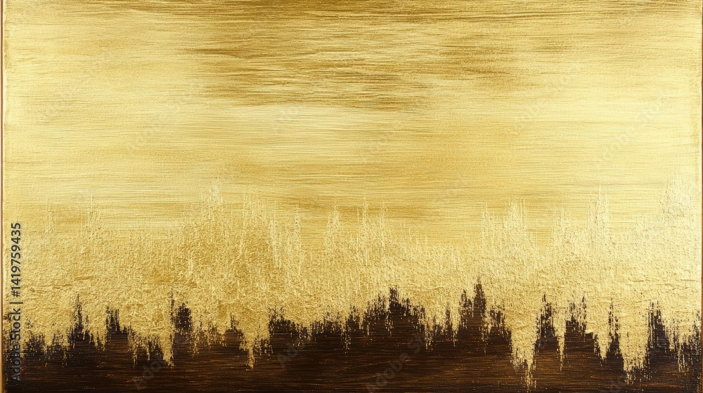 Poster a shimmering abstract artwork featuring golden hues, blending seamlessly into dark, textured layers,