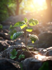 Young Plant Grows on Rock