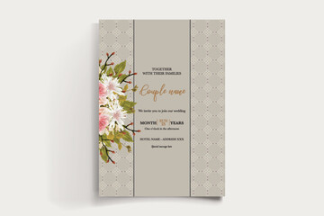 WEDDING INVITATION FRAME WITH FLOWER DECORATIONS AND FRESH LEAVES