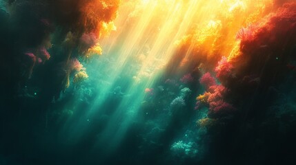 Underwater Coral Reef with Sun Rays