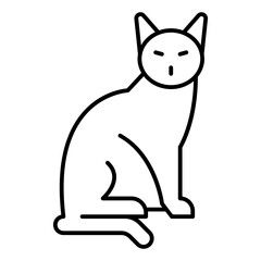 Black cat thin line icon, domestic pet concept. Vector graphics. Wild cat sign on white background, linear style mobile or design.