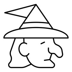 Wizard head thin line icon, halloween concept. Vector graphics. Woman face witch sign on white background, linear style mobile or design.