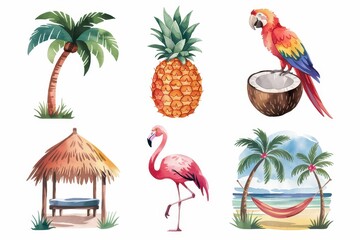 Tropical paradise watercolor illustrations.