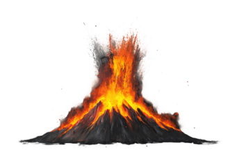 Volcanic eruption spewing lava and ash nature landscape dramatic view isolated on transparent background