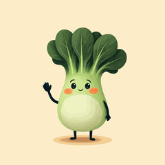 Cartoon bok choy character waving hello
