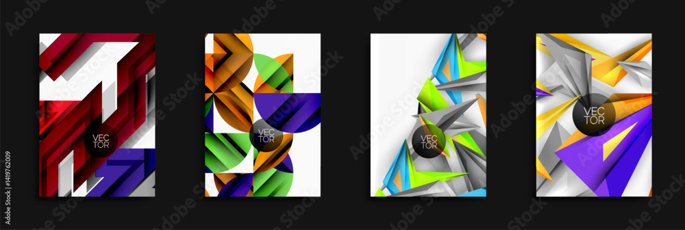 Aufkleber Abstract geometric designs. Bright colors, sharp angles, dynamic compositions. Modern vector illustrations for backgrounds or covers.