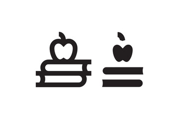 Apple on books education icon silhouette Vector