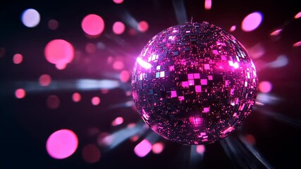 Glowing Reflective Disco Ball Against Bokeh Background with Light Beams - Powered by Adobe