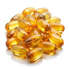 Omega pills close-up, isolated on transparent background