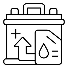 Gasoline canister with battery thin line icon, refueling energy concept. Vector graphics. Fuel energy container sign on white background, linear style mobile or design.