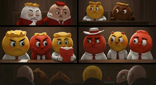 Fruit Jury Deliberates in Animated Courtroom