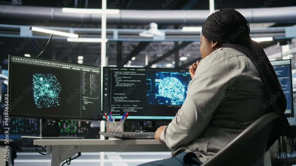 Aufkleber data center technician using artificial intelligence deep learning models to configure hardware. afr