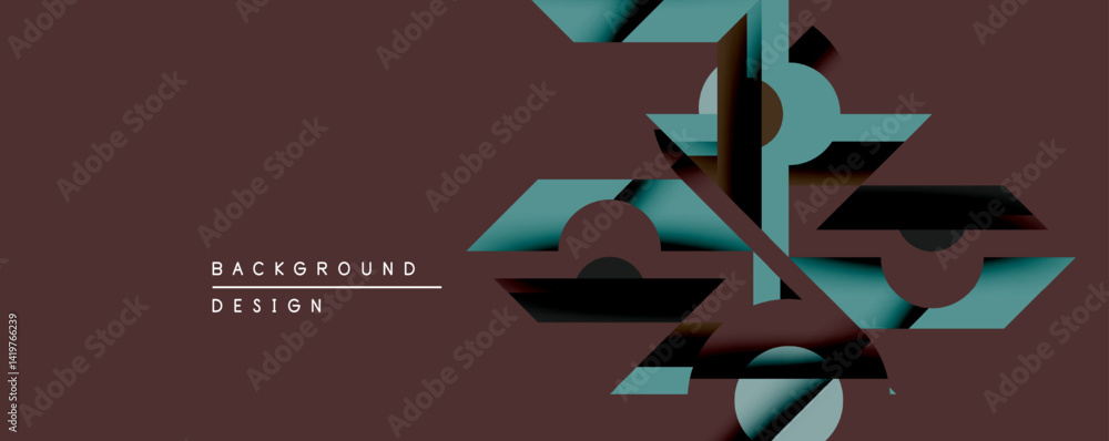 Fototapete Abstract geometric shapes overlap, creating layered visual effect. Brown background contrasts with teal, black elements. Modern design.