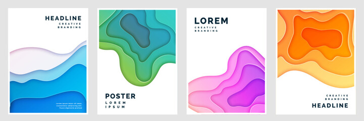 Abstract Layered Paper Cut Poster Set with Colorful Gradients