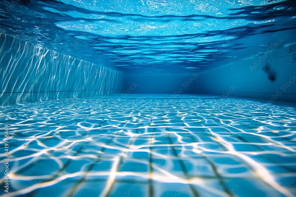 Aufkleber underwater view of a blue pool with sunlight reflections and geometric patterns