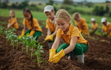 Children Planting Seeds in a Lush Field: A Symbol of Growth and Environmental Stewardship