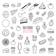50Modern Minimalist Line Art Set for Dinner Party &ndash; Hand-Drawn Food, Drinks, Candles & Elegant Decor Elements | Coquette Ink Style Vector Illustrations for Menu Design .eps