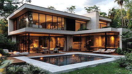 Fototapeta premium Villa featuring elegant linear form wallpapers