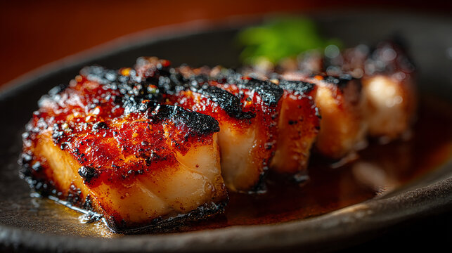 Japanese-style grilled salmon belly charred edge jui