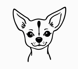 Fototapeta premium Cute Chihuahua Dog Head Black and White Outline