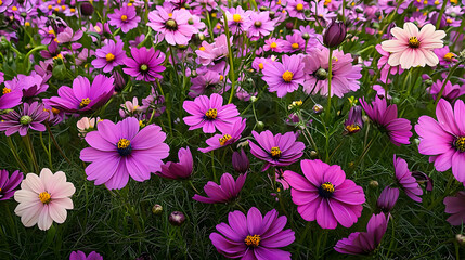 Fototapeta premium Vibrant Pink And Purple Cosmos Flower Field