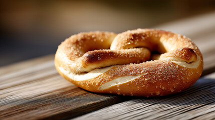 Warm Cinnamon Sugar Pretzel on Wooden Surface