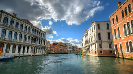 Venetian Canal Cityscape With Historic Buildings